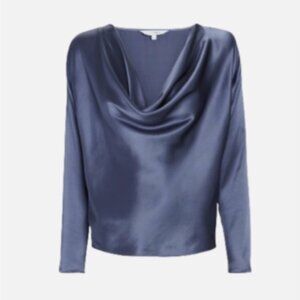 INTERMIX Navy Satin Drape Blouse